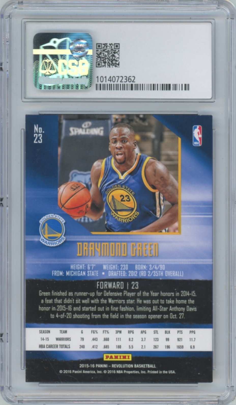 2015 Draymond Green - Basketball Panini Revolution CSG 8.5 NM-MT+